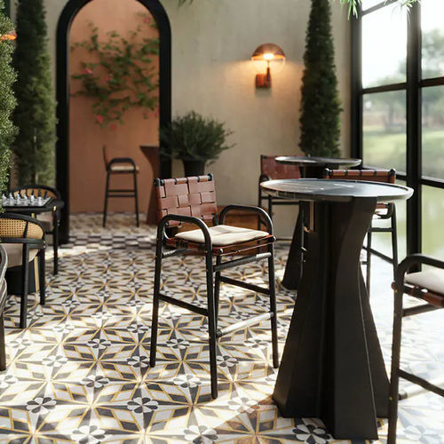 Tavolo alto contemporaneo - Grenfell - WOOD TAILORS CLUB - in marmo / con supporto in frassino / rotondo