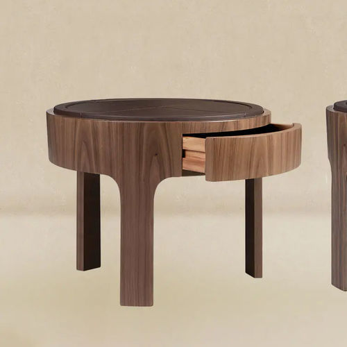 Comodino contemporaneo - Churchill - WOOD TAILORS CLUB - in noce / in pelle / con supporto in noce