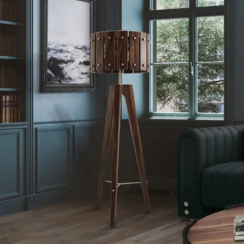 Lampada da pavimento - Charles - WOOD TAILORS CLUB - in ottone spazzolato / in noce / contemporanea