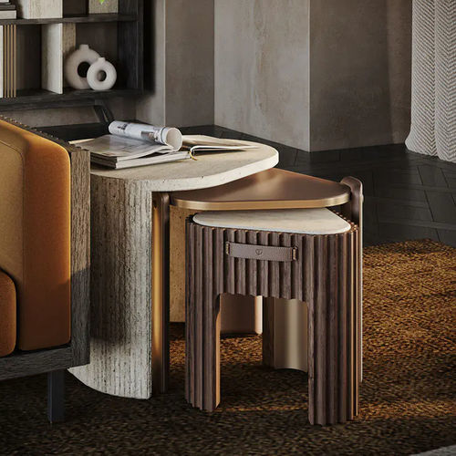 Tavolo d'appoggio contemporaneo - Henley - WOOD TAILORS CLUB - in noce / in ottone / in travertino