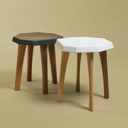 Sgabello contemporaneo - PLAST 74,9 - NOMA Editions - in plastica / in materiale riciclato / con supporto in faggio