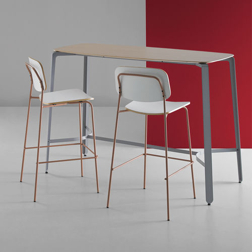 Tavolo alto contemporaneo - CUA - Mobboli - in legno compensato / con supporto in metallo / rotondo