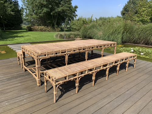 Set tavolo e panca contemporaneo - RATTAN TABLE AND BENCH 300 - Defleure Home Collection - in rattan / da esterno / da interno
