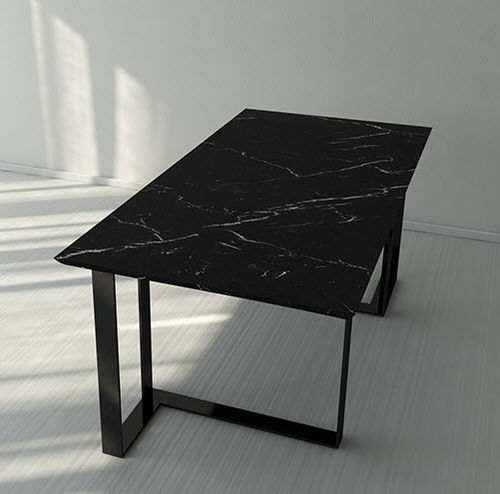 Tavolo da pranzo contemporaneo - RATIO - Trackdesign - in noce / in marmo / con supporto in acciaio verniciato