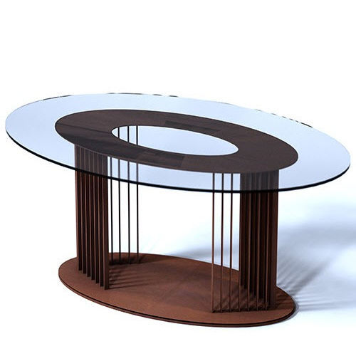 Tavolino basso contemporaneo - OVOV - Trackdesign - in vetro temprato / con supporto in acciaio COR-TEN® / ovale