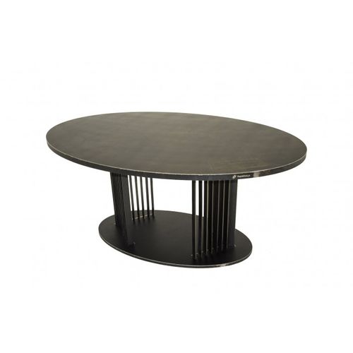 Tavolo contemporaneo - OVOV - Trackdesign - in legno / in vetro temprato / con supporto in acciaio COR-TEN®