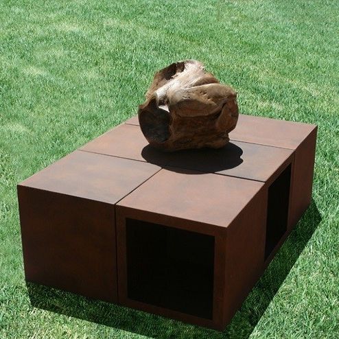 Tavolino basso contemporaneo - CUBO MOVE - Trackdesign - in acciaio COR-TEN® / con supporto in acciaio / quadrato