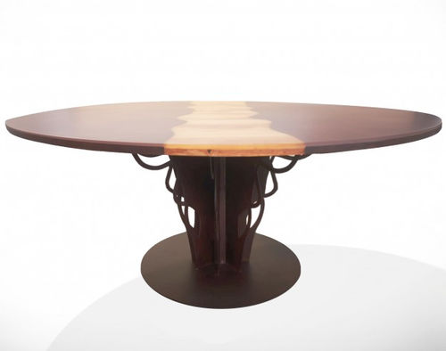 Tavolo contemporaneo - Gea  - Trackdesign - in legno / con supporto in acciaio COR-TEN® / rotondo