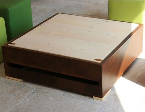 Tavolino basso contemporaneo - OPLÀ  - Trackdesign - in legno / in corten / con supporto in acciaio