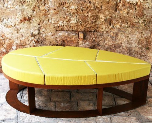 Pouf contemporaneo - LILA - Trackdesign - in tessuto / in acciaio COR-TEN® / ovale