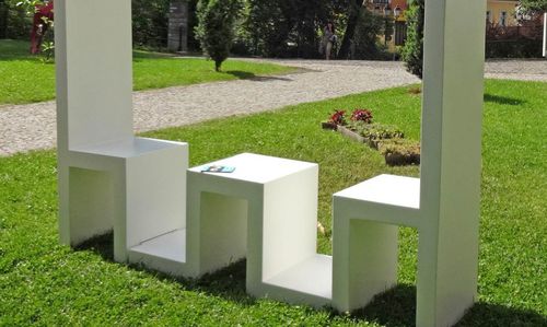 Panca design - Astrini Design - in alluminio / contract / per centro commerciale