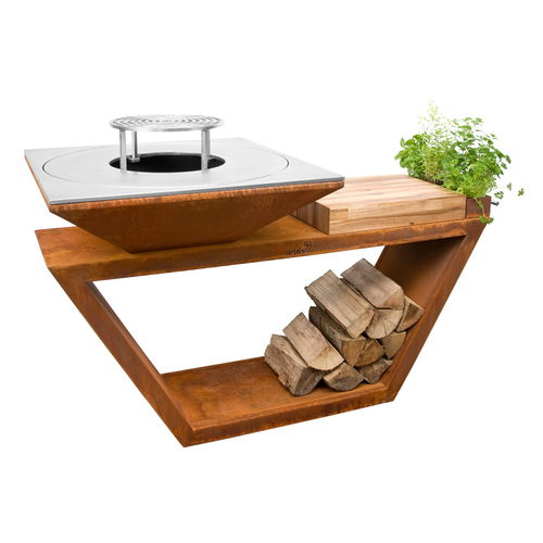Braciere da giardino a legna - G4 - ARTISS DESIGN - in acciaio inossidabile / in legno / con barbecue