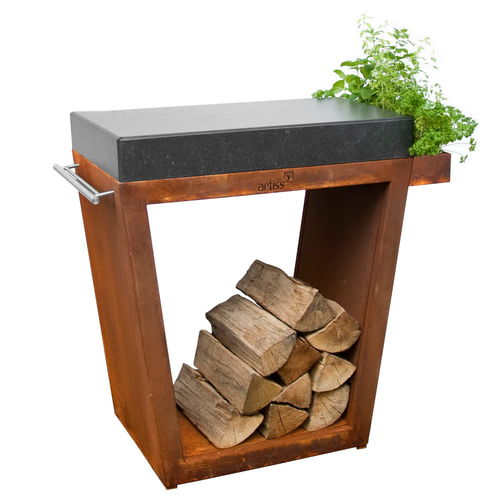 Piano di lavoro in legno - TRAPEZE BIG - ARTISS DESIGN - in acciaio / da cucina / da giardino