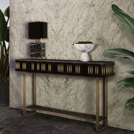 Consolle contemporanea - MICHIGAN - Porus studio - in frassino / in marmo / con supporto in ottone spazzolato