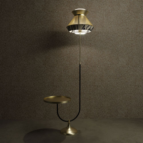 Lampada da pavimento - BENNETT - Porus studio - in ottone spazzolato / in metallo laccato / in tessuto