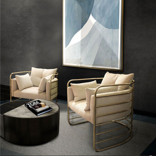 Poltrona contemporanea - EERO - Porus studio - in velluto / in ottone lucidato / bianca