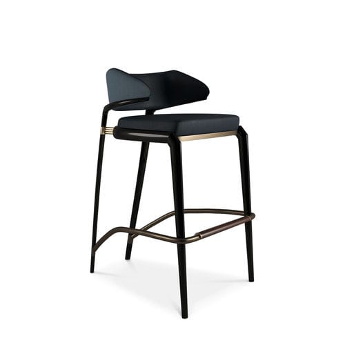 Sedia alta contemporanea - YORK - Porus studio - da interno / in pelle / con supporto in legno laccato