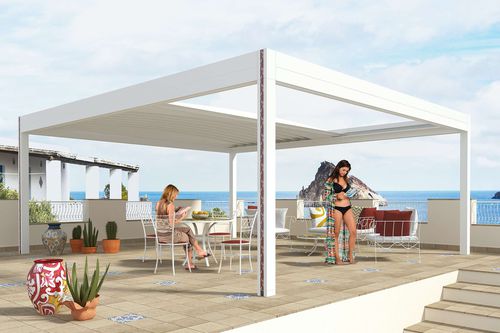Pergola autoportante - GRETA - RGM srl - in alluminio verniciato / in PVC / con copertura scorrevole in tela PVC
