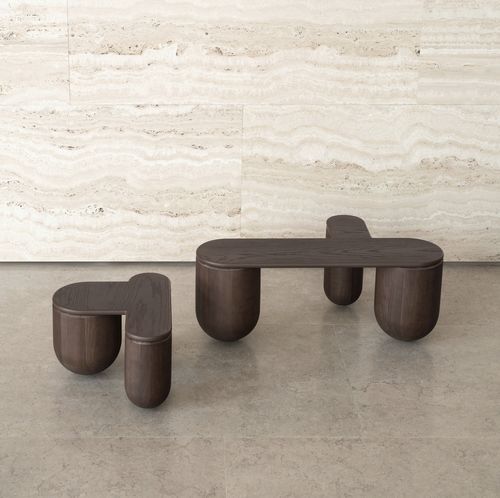 Tavolino basso contemporaneo - Hello  - NOOM - in frassino / con supporto in frassino / con 3 piedi