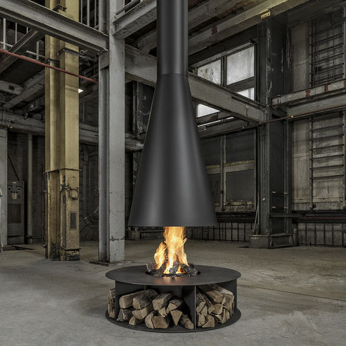 Stufa a legna - B.BLACK 2 - Bluefires - centrale / contemporanea / in acciaio inossidabile
