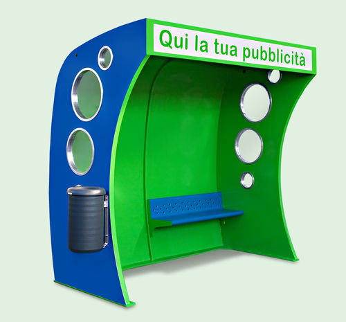 Pensilina per fermata d'autobus in metallo verniciato - PROVERA SRL - con pannelli fotovoltaici integrati / con panchina / LED