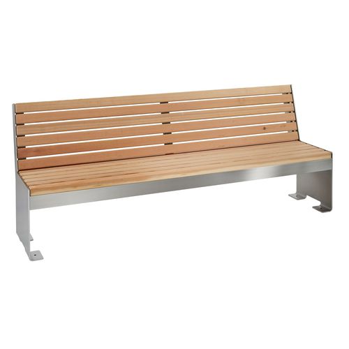 Panca per spazi pubblici design minimalista - 522R-VALAE - Briefkasten Manufaktur Lippe GmbH - in larice / in acciaio inossidabile / con schienale
