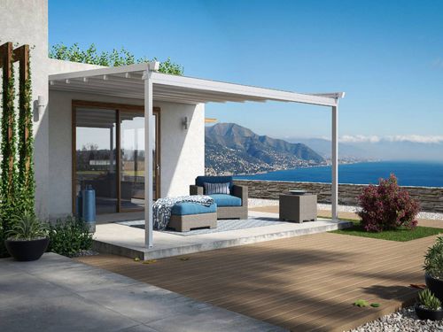 Pergola addossata - DOLÇA EVO - ILISUN - in alluminio / in acciaio inossidabile / con copertura in tela