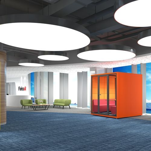 Ufficio POD acustico - FDW 10 2160 - Flekssit Office Furniture - con porta vetrata / con presa di corrente integrata / in alluminio