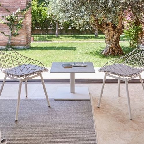 Tavolino basso contemporaneo - ICE - Musola - in vetro / in ceramica / con supporto in acciaio inossidabile