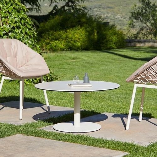 Tavolino basso contemporaneo - LEMON - Musola - in vetro / in ceramica / con supporto in acciaio inossidabile