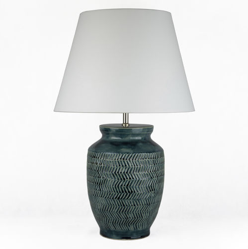 Lampada da tavolo - SKARO CARVED PETROL - Autark 76 Bt. - in metallo / in tessuto / in ceramica