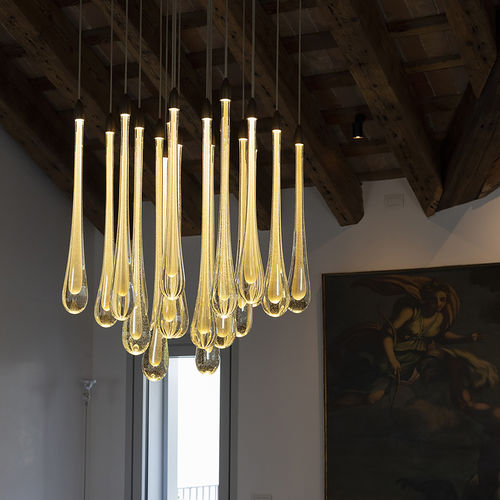 Lampadario design originale - Goccia composizione - BOTTEGA VENEZIANA - in vetro di Murano / foglia d'oro / contract