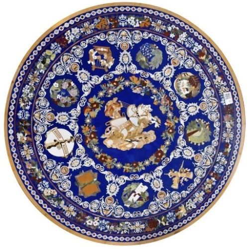 Tavolo contemporaneo - BLUE LAPIZ LAZULI - INDIA STONE EXPORT - in pietra minerale / con supporto in metallo / rotondo