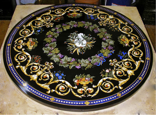 Tavolo contemporaneo - Black inlay - INDIA STONE EXPORT - in marmo / con supporto in metallo / rotondo