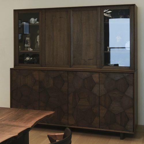 Credenza alta - Hex Puzzle - LITOOC - contemporanea / in noce / in vetro