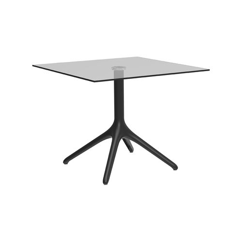 Tavolo contemporaneo - Uni Glass XL 73 - MOWEE - in vetro / con supporto in alluminio laccato / rotondo