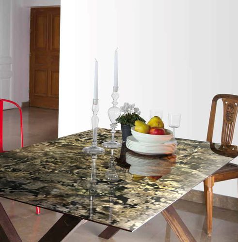 Tavolo contemporaneo - Duco - in vetro / con supporto in legno / rettangolare