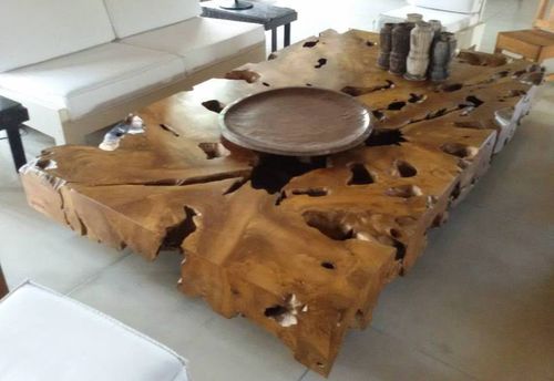 Tavolino basso contemporaneo - ROOT - Beach Concept - in teak / con supporto in legno massiccio / rettangolare
