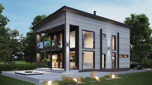 Casa in legno massiccio assemblato - USVA 151 - Kuusamo Hirsitalot Oy - modulare / contemporanea / a due piani
