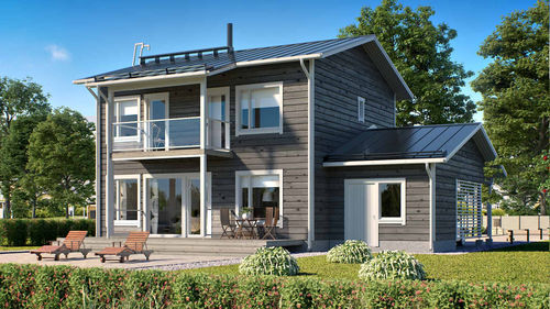 Casa in legno massiccio assemblato - HIPPU 154 - Kuusamo Hirsitalot Oy - modulare / contemporanea / a due piani