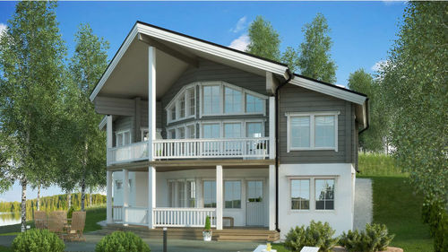Casa in legno massiccio assemblato - NUUNA 152 TR - Kuusamo Hirsitalot Oy - modulare / contemporanea / a due piani