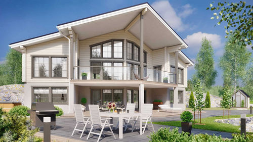 Casa in legno massiccio assemblato - NUUNA 232TR - Kuusamo Hirsitalot Oy - modulare / contemporanea / a due piani