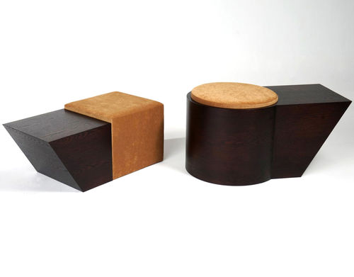 Sgabello contemporaneo - OSCAR &amp; SOPHIA - Jason Mizrahi Designs - in tessuto / in rovere / con supporto in quercia