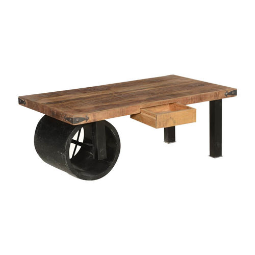 Tavolino basso design industriale - KAVAN - Furniture BoutiQ - in legno massiccio / con supporto in ferro / rettangolare