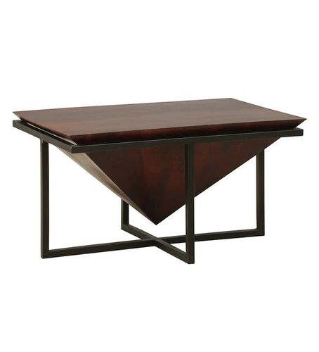Tavolino basso design industriale - YOKONE - Furniture BoutiQ - in legno massiccio / con supporto in ferro / rettangolare