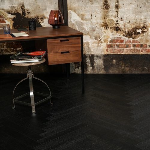 Parquet multistrato - NOIR INTENSE - Décoplus Parquets - quercia europea / a spina di pesce / verniciato