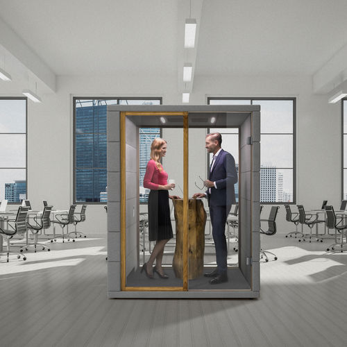 Isola di privacy per ufficio acustica - MICROOFFICE CUBIQ - SilentLab - da 2 persone / con porta vetrata / in vetro