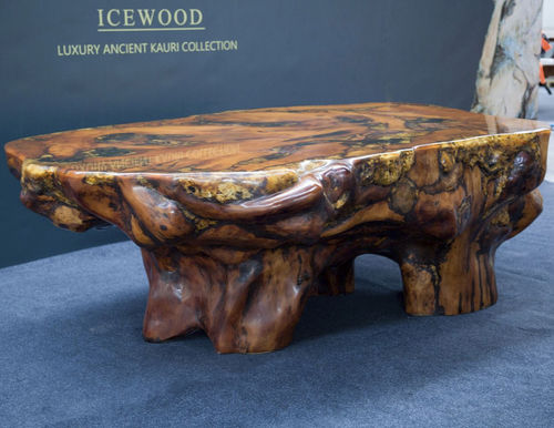 Tavolo design originale - Tethys - Icewood - in legno / in resina / con supporto in legno