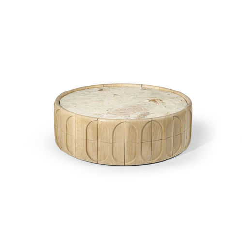 Tavolino basso contemporaneo - CONCAVE - HESSENTIA | Cornelio Cappellini - in marmo / con supporto in legno / rotondo