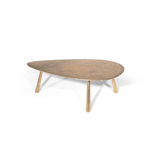 Tavolino basso contemporaneo - DROP - HESSENTIA | Cornelio Cappellini - in bronzo / con supporto in metallo / con 3 piedi